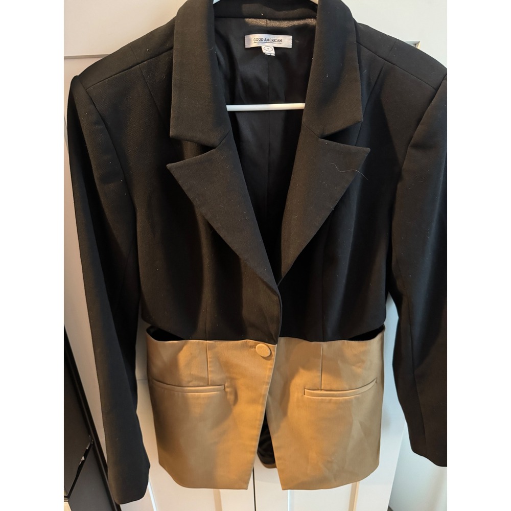 GOOD AMERICAN Black Tan Colorblock Blazer Jacket Size 2